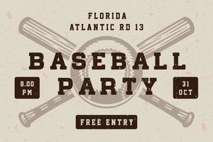 Vintage baseball party poster, template, banner in retro style. Graphic Art. Vector Illustration.