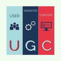 User generated content icon. UGS concept with people, gears and laptop. Vector illustration