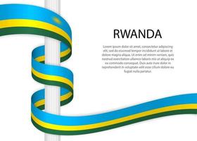 Waving ribbon on pole with flag of Rwanda. vector