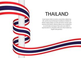 Waving ribbon on pole with flag of Thailand. vector