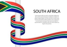 Waving ribbon on pole with flag of South Africa. vector