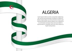 Waving ribbon on pole with flag of Algeria. vector