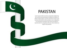 Waving ribbon on pole with flag of Pakistan. vector