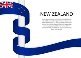 Waving ribbon on pole with flag of New Zealand. vector