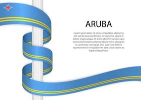 Waving ribbon on pole with flag of Aruba. vector