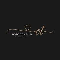 Initial OT feminine logo collections template. handwriting logo of initial signature, wedding, fashion, jewerly, boutique, floral and botanical with creative template for any company or business. vector