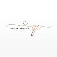 Initial QC feminine logo collections template. handwriting logo of initial signature, wedding, fashion, jewerly, boutique, floral and botanical with creative template for any company or business. vector