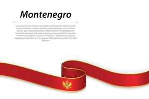 Waving ribbon or banner with flag of Montenegro. vector