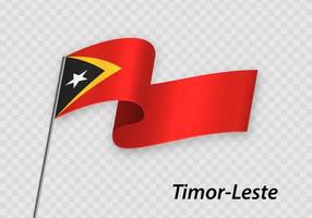 Waving flag of Timor-Leste on flagpole. vector