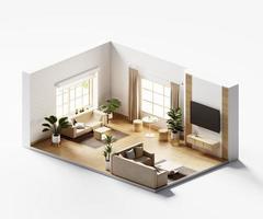 Isometric view living room muji style open inside interior architecture 3d rendering digital art photo