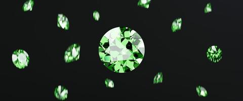 Emerald gem crystal diamond group falling background soft focus bokeh 3d rendering photo