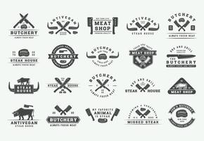 Set of vintage butchery meat, steak or bbq logos, emblems, badges, labels. Graphic Art. Illustration. Vector. vector