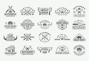 Set of vintage butchery meat, steak or bbq logos, emblems, badges, labels. Graphic Art. Illustration. Vector. vector