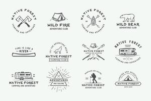 Set of vintage camping outdoor and adventure logos, badges, labels, emblems, marks and design elements. Graphic Art. Vector Illustration.