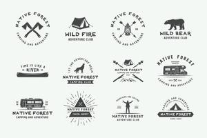 conjunto de logotipos, insignias, etiquetas, emblemas, marcas y elementos de diseño antiguos para acampar al aire libre y aventuras. arte Grafico. ilustración vectorial vector
