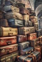 old suitcases on top of each other in the room. photo