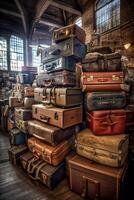 old suitcases on top of each other in the room. photo