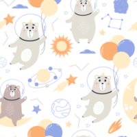 Cute space seamless pattern. Astronaut bears png