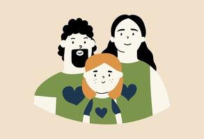 Family in green eco-friendly clothes. Eco concept. Vector illustration in hand drawn style