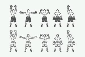 Set of vintage retro boxing and fighting elements. Can be used for logo, emblem, badge, mark or label. Vector Illustration.