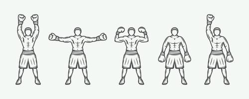 Set of vintage retro boxing and fighting elements. Can be used for logo, emblem, badge, mark or label. Vector Illustration.