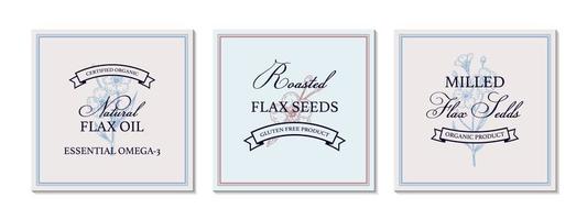 Flax logo template with hand drawn element. Vector illustration in sketch style. Design for linen products, seed, oil, packaging