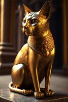 dorado figurilla de un egipcio gato. ai generado foto