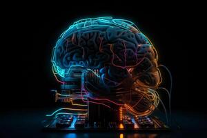 brain with neon streaks. human brain activity. photo