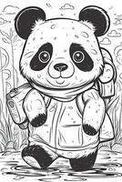 Cute cartoon panda. Black and white illustration for coloring book. photo