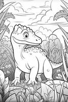 Coloring book for kids with a dinosaur hand-painted in cartoon style, tyrannosaurus. photo