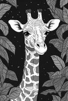 Line art design of abstract giraffe for kids coloring book page. photo