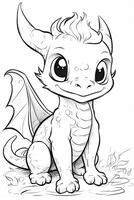 Cute cartoon dragon. Black and white illustration for coloring book. photo