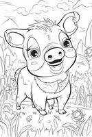 colorante página contorno de dibujos animados linda pequeño cerdo. colorante libro para niños. generativo ai foto
