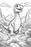Coloring book for kids with a dinosaur hand-painted in cartoon style, tyrannosaurus. photo