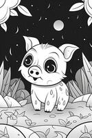 Coloring page outline of cartoon cute little pig. Coloring book for kids. photo