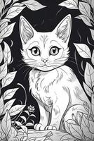 Cute Cartoon Kitten Cat outlined for coloring book isolated on a white background. photo