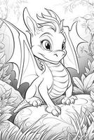 Cute cartoon dragon. Black and white illustration for coloring book. photo