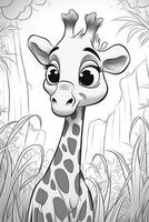línea Arte diseño de resumen jirafa para niños colorante libro página. generativo ai foto