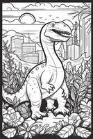 Coloring book for kids with a dinosaur hand-painted in cartoon style, tyrannosaurus. photo