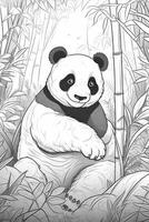 Cute cartoon panda. Black and white illustration for coloring book. photo