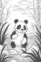 Cute cartoon panda. Black and white illustration for coloring book. photo