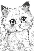 Cute Cartoon Kitten Cat outlined for coloring book isolated on a white background. photo