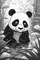 linda dibujos animados panda. negro y blanco ilustración para colorante libro. generativo ai foto