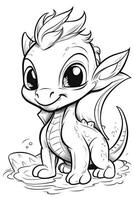 Cute cartoon dragon. Black and white illustration for coloring book. photo