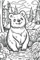 Coloring pages. Wild animals. Cute bear draw for kids. photo