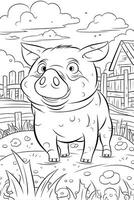 Coloring page outline of cartoon cute little pig. Coloring book for kids. photo