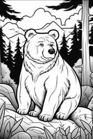 Coloring pages. Wild animals. Cute bear draw for kids. photo