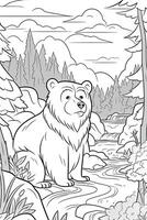 Coloring pages. Wild animals. Cute bear draw for kids. photo