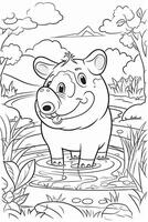 colorante página contorno de dibujos animados linda pequeño cerdo. colorante libro para niños. generativo ai foto