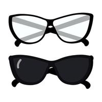 Set of 2 abstract image of sunglasses with dark and clear lenses in black frame. Sunglasses day. EPS vector